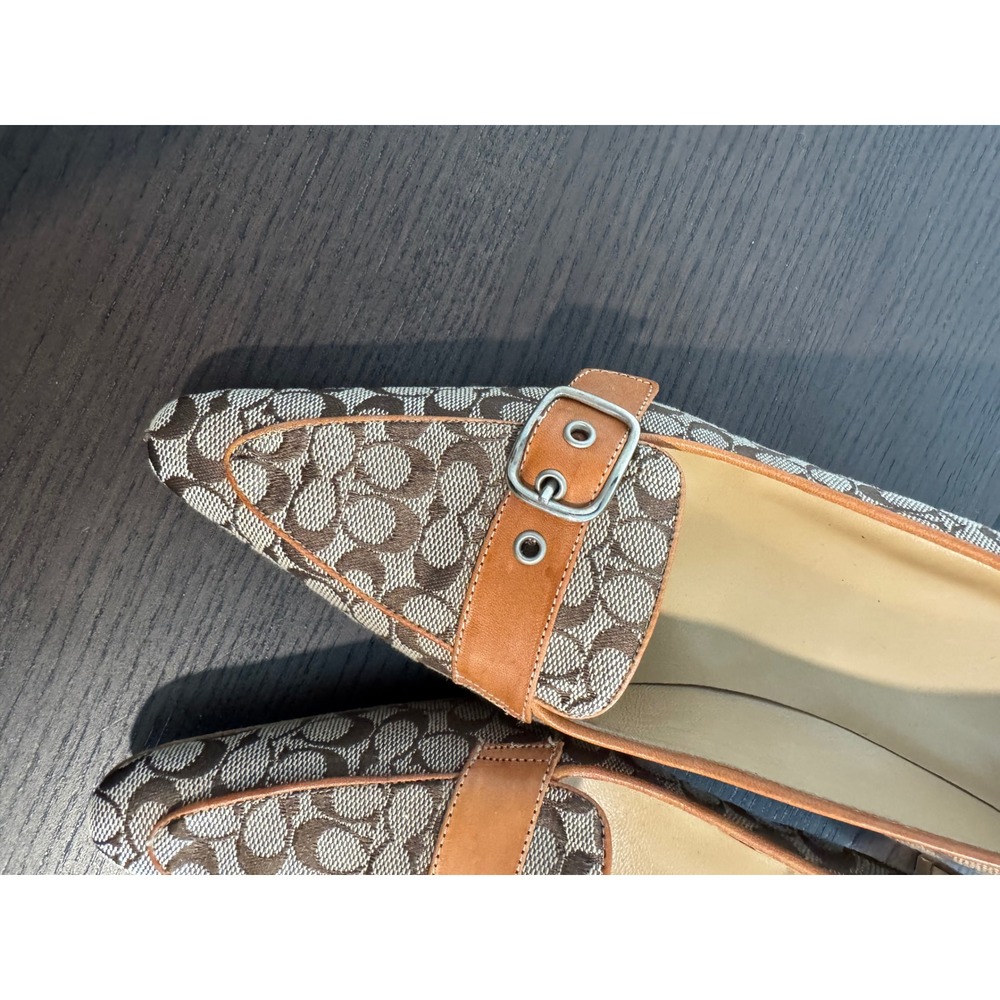 Coach Signature Monogram Pointed Toe Pumps Womens 9B Brown Buckle Detail Heels - Picture 7 of 10